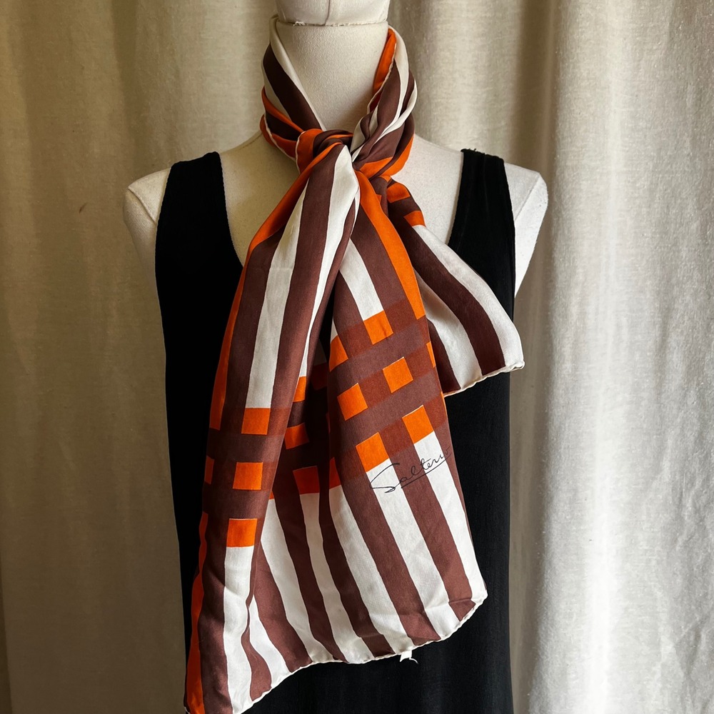 Vintage Salterio Italian Silk Mod Stripe Oblong Scarf